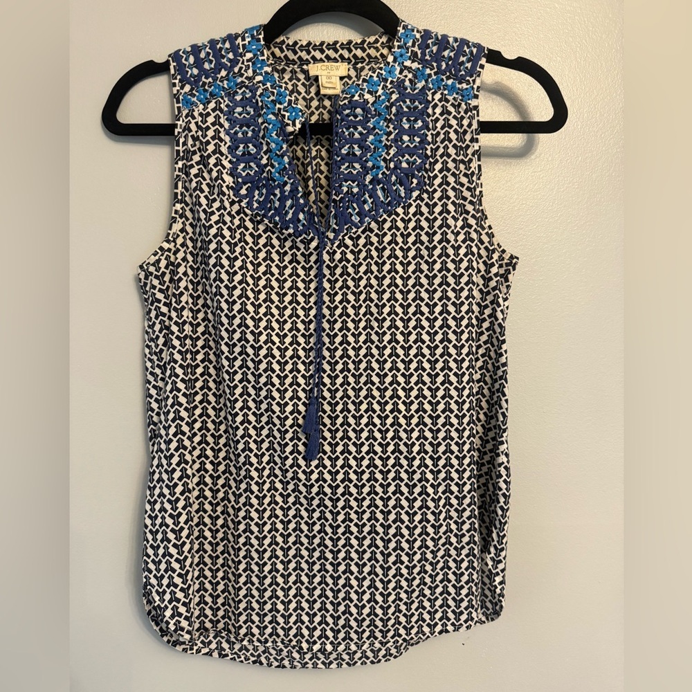 J. Crew Black and White Sleeveless Graphic Blouse 00P